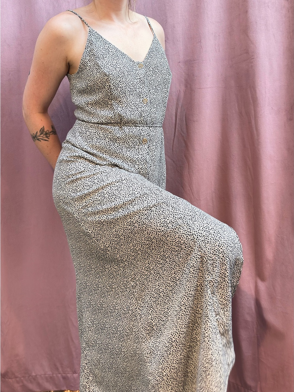 Sienna Sky Leopard Print Button Front Maxi Dress Tie Waist Medium